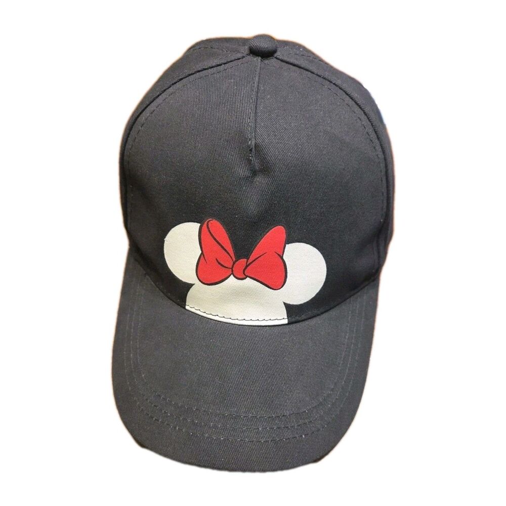 Disney Minnie Mouse Baseball Cap Hat Black Red Bow Adjustable Cotton NWT